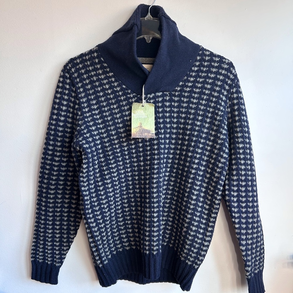 Frederik Anderson Copenhagen Cowl Neck Shawl Navy and White Sweater